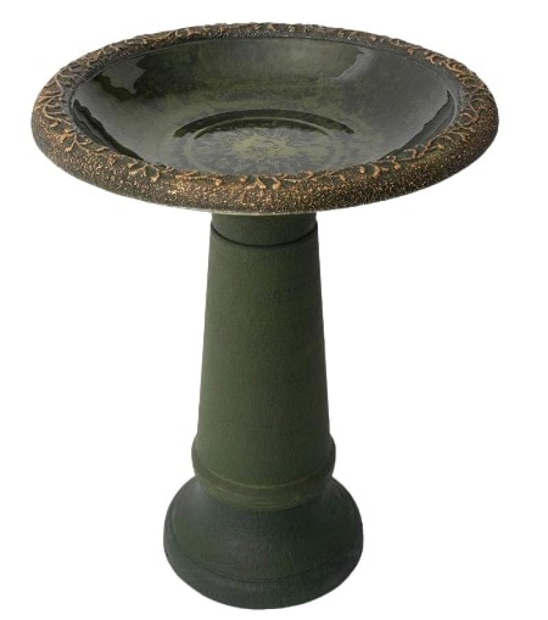 Bird Bath | Green Marble w/ Pedestal 450 x 450 x 600mm BA4168