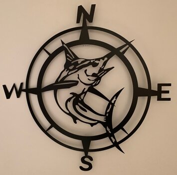 Wall Art | Round LC Metal Ø 80cm | Nautical Compass w/ Leaping Marlin ...